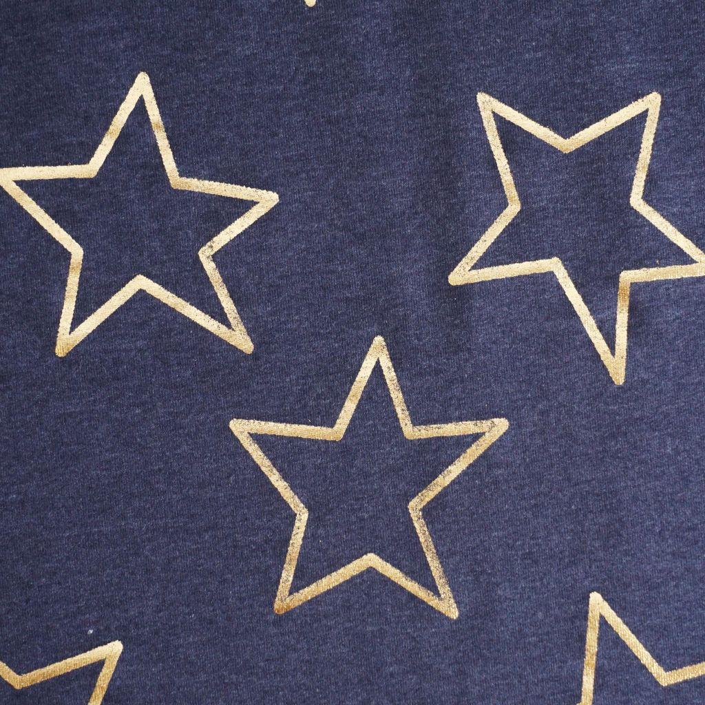 French Terry jeansblau mit goldenen Sternen